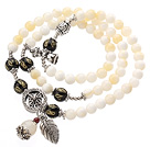 Wholesale Pretty Three Strands Round Sea Shell Beads Bracelet with Black Agate and Tibet Silver Accessory