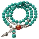 Wholesale Pretty Three Strands Round Green Turquoise Beads Bracelet with Carnelian and Amulet Accessory