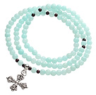 Wholesale Classic Design Multi Strands Round Light Blue Jade Beads Amulet Bracelet With Metal Cross Charm