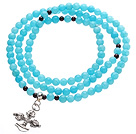 Wholesale Classic Design Multi Strands Round Blue Jade Beads Amulet Bracelet With Metal Cross Charm