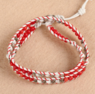 Trendy Style Popular Double Strands Round Red Coral And Howlite Beads White Leather Woven Wrap Bangle Bracelet With Metal Accessory