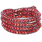 Amazing Fashion Multi Strands Red Crystal Beads Woven Wrap Bangle Bracelet With Red Wax Thread