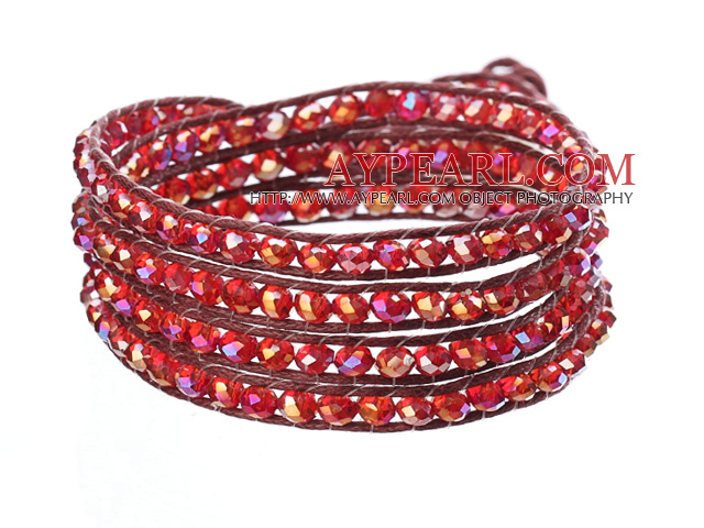 Amazing Fashion Multi Strands Red Crystal Beads Woven Wrap Bangle Bracelet With Red Wax Thread