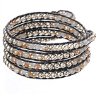 Amazing Fashion Multi Strands Crystal And Alloyed Beads Woven Wrap Bangle Bracelet With Black Wax Thread