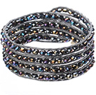 Amazing Fashion Multi Strands Black With Colorful Crystal Beads Woven Wrap Bangle Bracelet With Gray Wax Thread