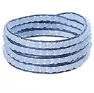 Amazing Fashion Multi Strands Light Blue Crystal Beads Woven Wrap Bangle Bracelet With Blue Wax Thread