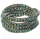 Amazing Fashion Multi Strands Green With Colorful Crystal Beads Woven Wrap Bangle Bracelet With Shell Clasp