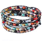 Amazing Fashion Multi Strands Multi Color Crystal Woven Wrap Bangle Bracelet With Black Wax Thread