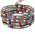 Amazing Fashion Multi Strands Multi Color Crystal Beads Woven Wrap Bangle Bracelet With Brown Wax Thread
