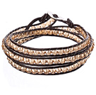 Amazing Fashion Multi Strands Indipink Crystal Beads Brown Leather Woven Wrap Bangle Bracelet
