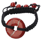 Trendy Style Big Donut Shape Red Jasper Black Thread Woven Adjustable Drawstring Bracelet