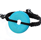 Wholesale Trendy Style Big Donut Shape Blue Turquoise Black Thread Woven Adjustable Drawstring Bracelet