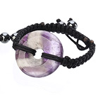 Wholesale Trendy Style Big Donut Shape Multi Color Amethyst Black Thread Woven Adjustable Drawstring Bracelet