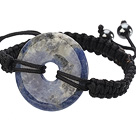 Trendy Style Big Donut Shape Sodalite Black Thread Woven Adjustable Drawstring Bracelet