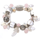 Wholesale Vintage Style Clear Crystal Rose Quartz Opal Pearl And Tibet Silver Accessory Bracelet With Toggle Clasp