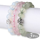 Wholesale 3 pcs Lovely Round Opal Rose Quartz and Prehnite Beaded Stretchy Bracelet with Accessory