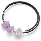 New Arrival Simple Style Irregualr Shape Amethyst with Elastic Leather Bracelet