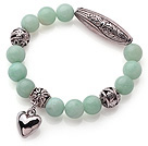 Wholesale 10mm Round Green Amazon Stone Beaded Elastic Bracelet with Thai Silver Accessory