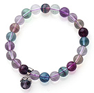 Wholesale High Quality Single Strand 8mm A Grade Round Rainbow Fluorite Beaded Stretchy Bracelet with Charm