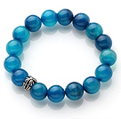 Wholesale Pretty 12mm Single Strand Round Blue Agate Beaded Stretchy Bracelet