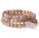 New Arrival Multi Strands Round Sunstone Beaded Elastic Bracelet with Clear Crystal and Charm