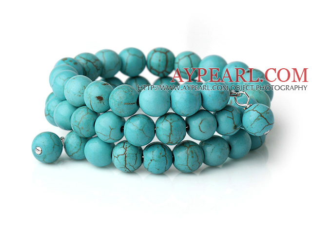 New Arrival Multi Strands Round Blue Turquoise Beaded Elastic Bracelet