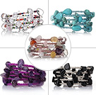 Discount 5 pcs Beautiful Multi Layer Multi Color Wrapped Gemstone and Crystal Stretch Bracelets