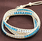 Fashion Style White And Blue Crystal Beads Wrap Bangle Bracelet