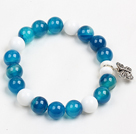 Wholesale Classic Design Blue Agate And White Porcelian Beads Elastic/ Stretch Braceelt With Tibet Silver Butterfly Charm