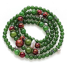Wholesale Newly Amazing Multi Strands Round Dark Green Jade and Glaze Beads Bracelet