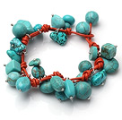 Summer Fashion Turquoise Charm Bracelet With Orange Leather