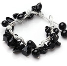 Wholesale Summer Fashion Black Agate Charm Bracelet With White Leather