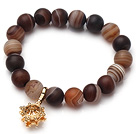 Wholesale Vintage Frosted Banded Agate Beads Elastic Bracelet With Golden Amulet Charm