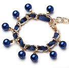 Wholesale Blue Girasol Pearl Charm Bracelet With Lobster Clasp (MOQ 100 PCS)
