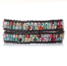 Wholesale Beautiful Multi Color Faceted Agate Leather Bangle Bracelet