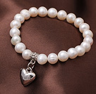 8-9mm Natural Freshwater Pearl Elastic Bracelet With Heart Shape Charm