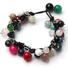 Summer Fashion Multi Color Multi Stone Beads Black Leather Bracelet