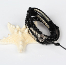 Fashion Style Wrap Bangle Bracelet Black Crystal and Nickle Free Metal Beads Wrapped Bracelet
