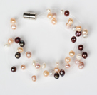 3-4mm Natural Mixed Color Freshwater Pearl Bridal Bracelet with Magnetic Clasp