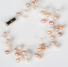 3-4mm Natural White Pink Purple Freshwater Pearl Bridal Bracelet with Magnetic Clasp