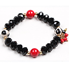 Wholesale Simple Black Crystal Hand-Painted Agate Red Blood Stone Beads Stretch / Elastic Bracelet
