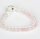 Wholesale 6mm Rose Quartz Leather Bracelet with Metal Clasp