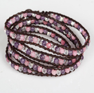 Amethyst and Pink Jade and Clear Crystal Four Times Wrap Bangle Bracelet