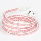 4mm Pink Color Candy Jade Beads Four Times Wrap Bangle Gracelet