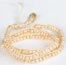 3-4mm Baby Pink Pearl Beads Three Times Wrap Bangle Bracelet with Shell Clasp