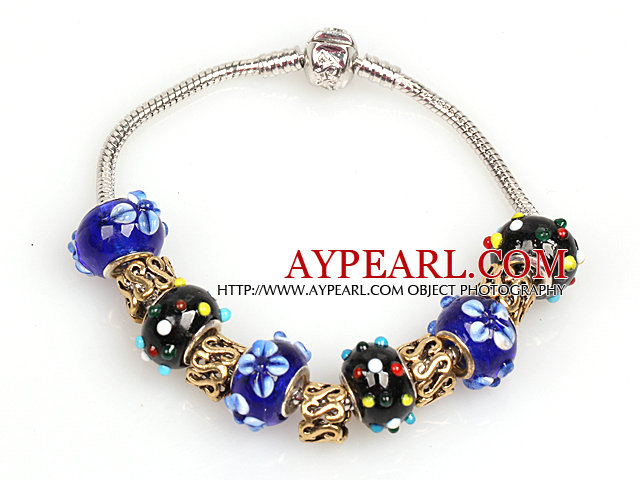 Fashion Style Dark Blue and Black Colored Glaze Charm Bracelet
