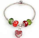 Fashion Style Red and Green Colored Glaze Charm Bracelet with Heart Shape Wish Box Pendant