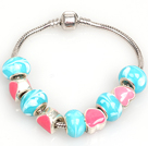 Fashion Style Pink and Lake Blue Colored Glaze Charm Bracelet