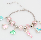 Fashion Style Pink Colored Glaze Charm Bracelet with Shell and Fish Pendant