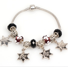 Fashion Style Black Colored Glaze Charm Bracelet with Star Pendant